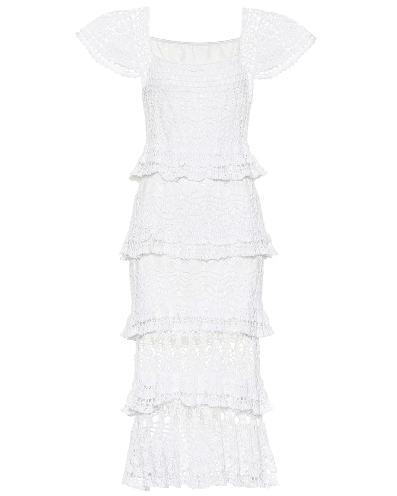 Anna Kosturova Abito midi Cotillion in crochet Bianco