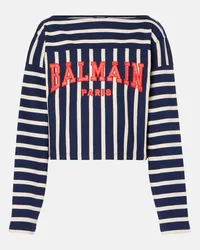 Balmain Top in cotone a righe con logo Multicolore