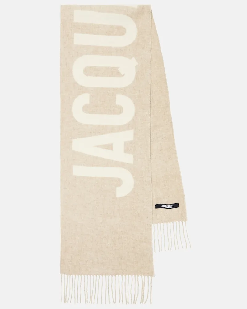 Jacquemus Sciarpa in jacquard di lana con logo Beige