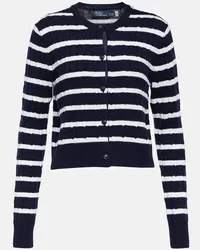 Ralph Lauren Cardigan in lana a trecce con righe Blu