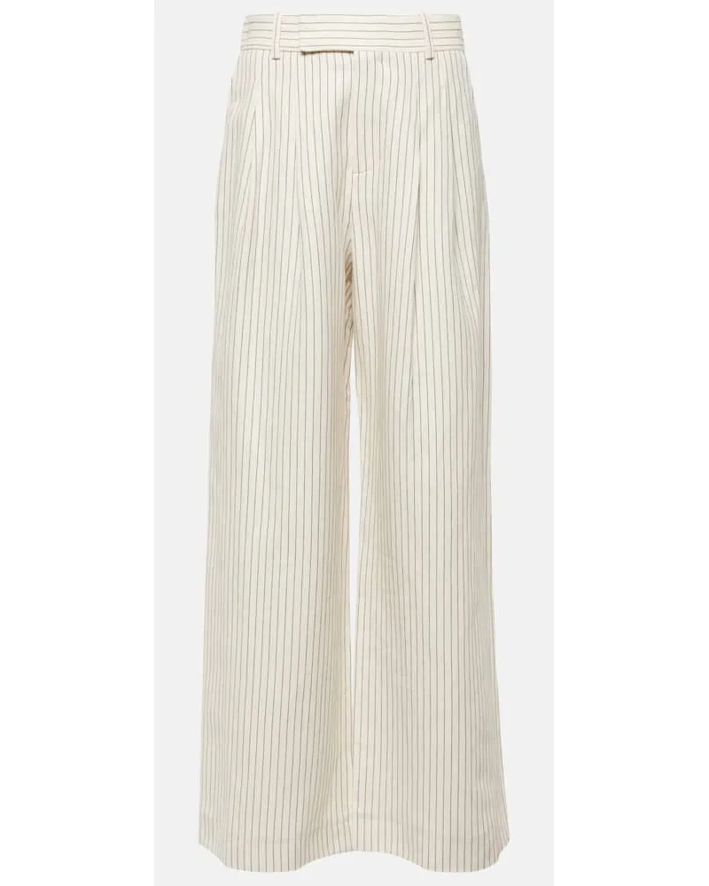 Frame Denim Pantaloni a gamba larga in cotone e lino Bianco