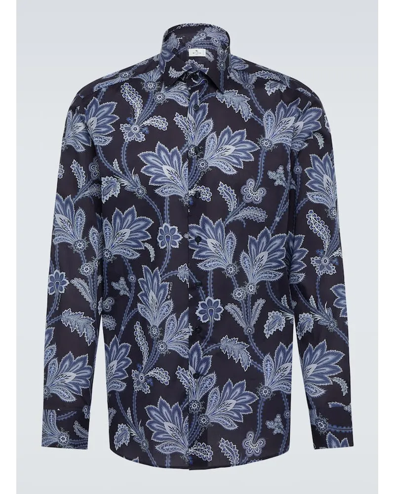 Etro Camicia in popeline di cotone con stampa Blu