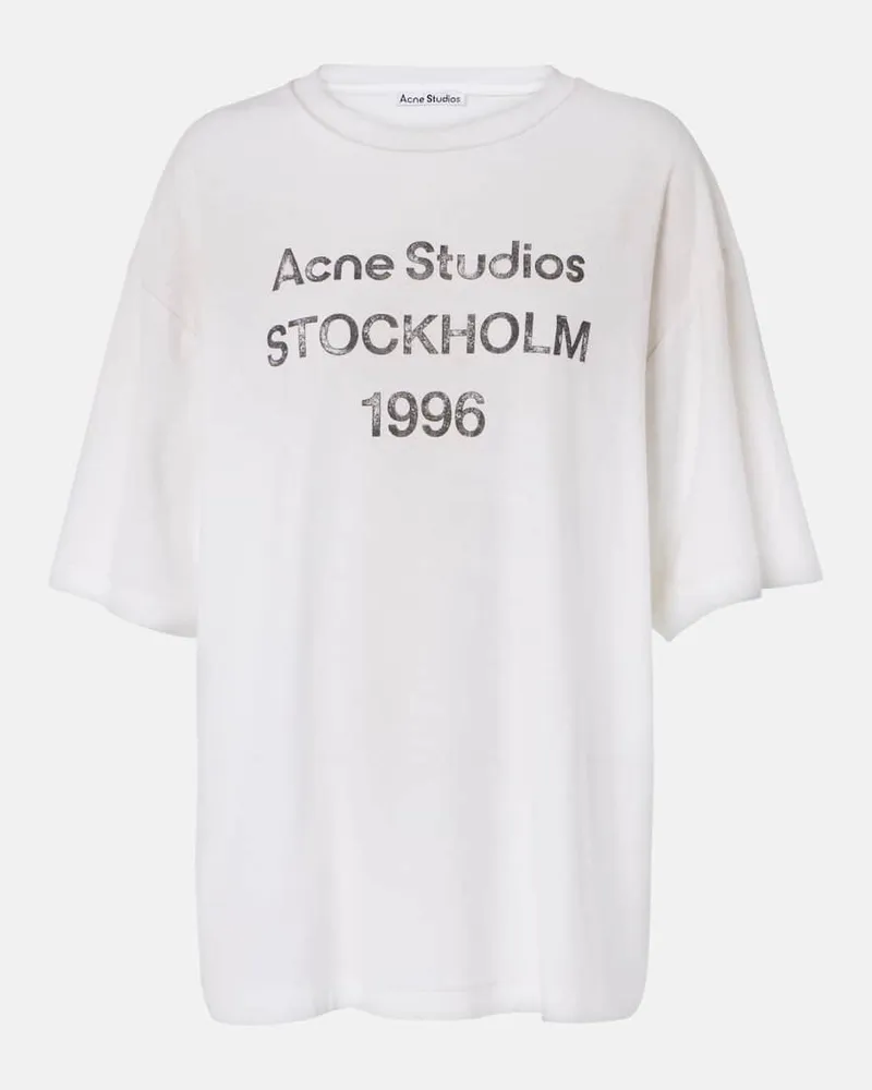 Acne Studios T-shirt in cotone e canapa con logo Bianco