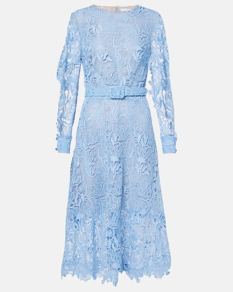 Oscar de la Renta Abito midi in pizzo floreale Blu