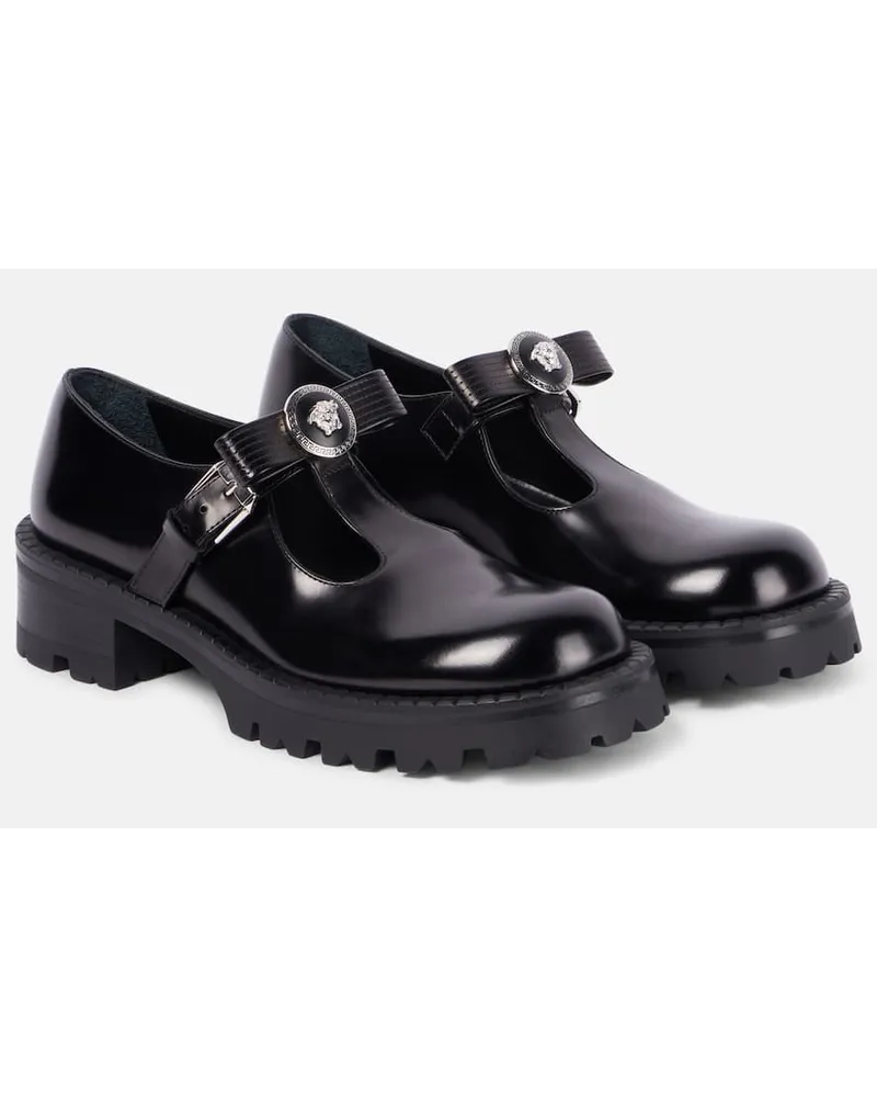 Versace Ballerine Gianni Ribbon in pelle Nero