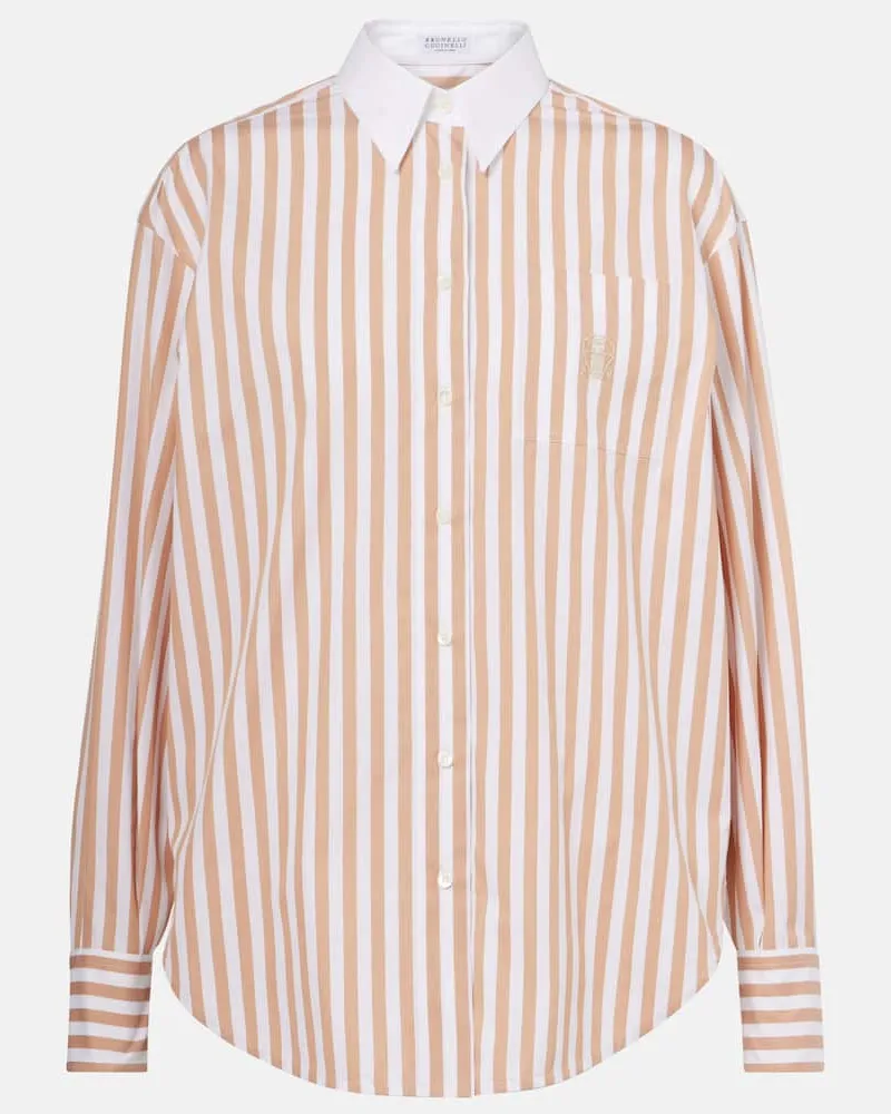 Brunello Cucinelli Camicia in cotone e seta a righe Bianco