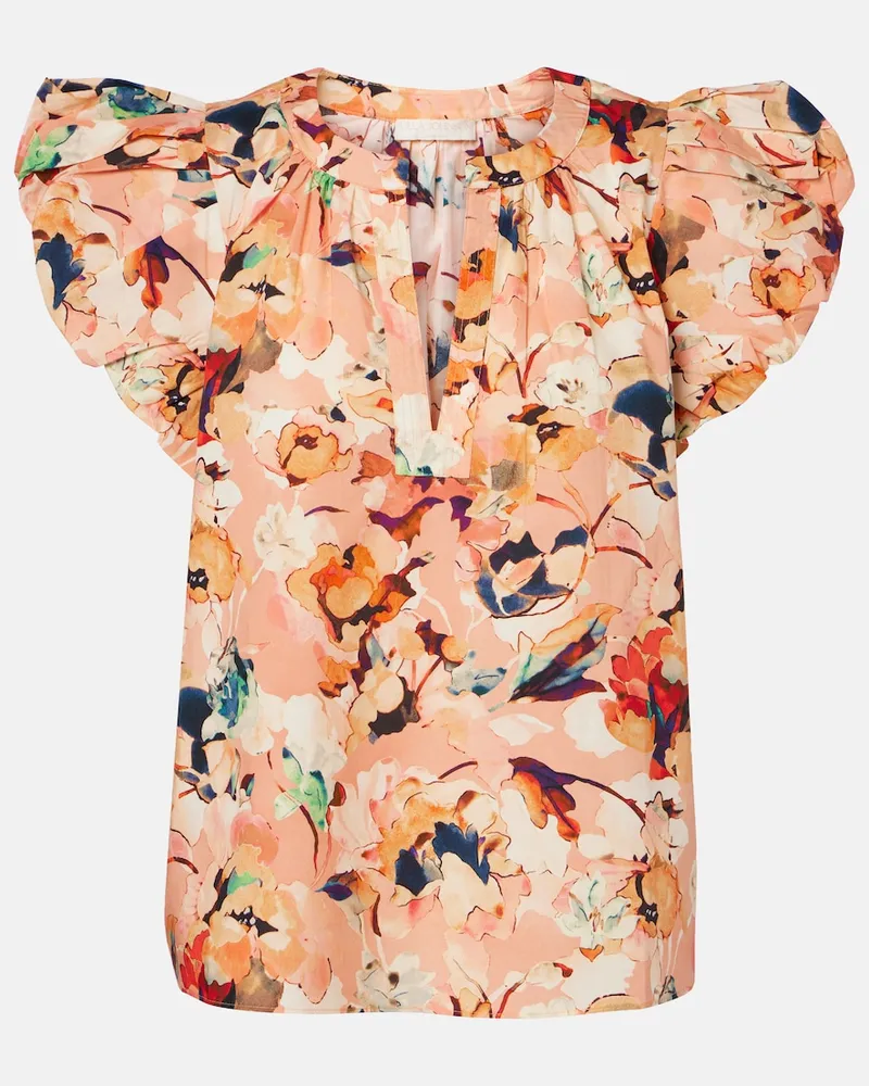 Ulla Johnson Top in cotone con stampa floreale Rosa