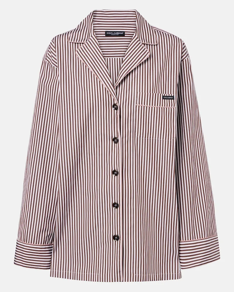 Dolce & Gabbana Camicia in cotone e seta a righe Marrone