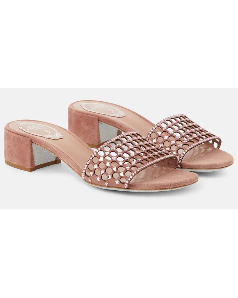 René Caovilla Mules in suede con decorazioni Rosa