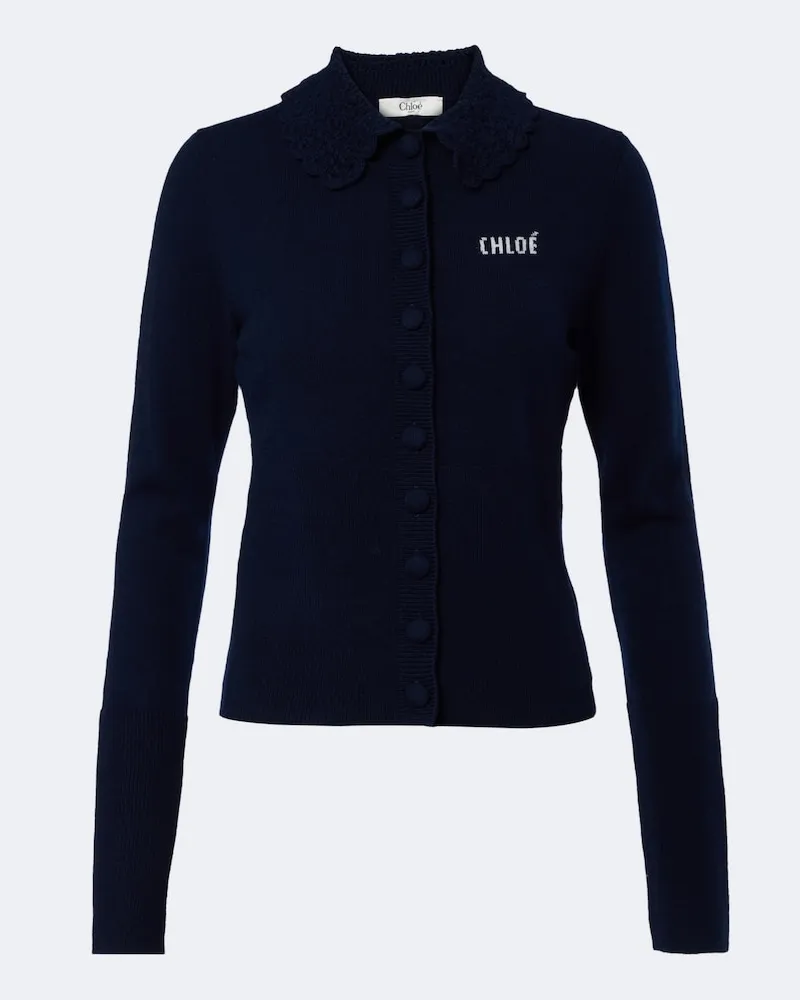 Chloé Chloé Cardigan in lana con logo Blu