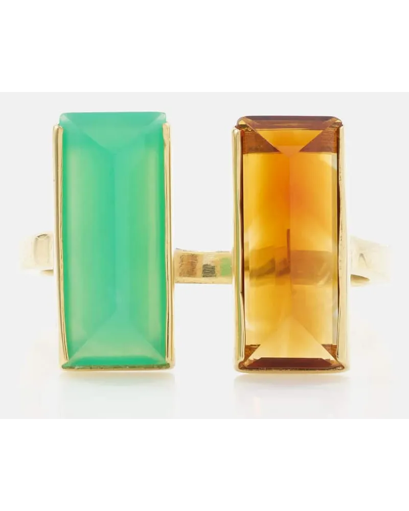 Aliita Anello Bi Maxi in oro 9kt con crisoprasio e citrino Multicolore
