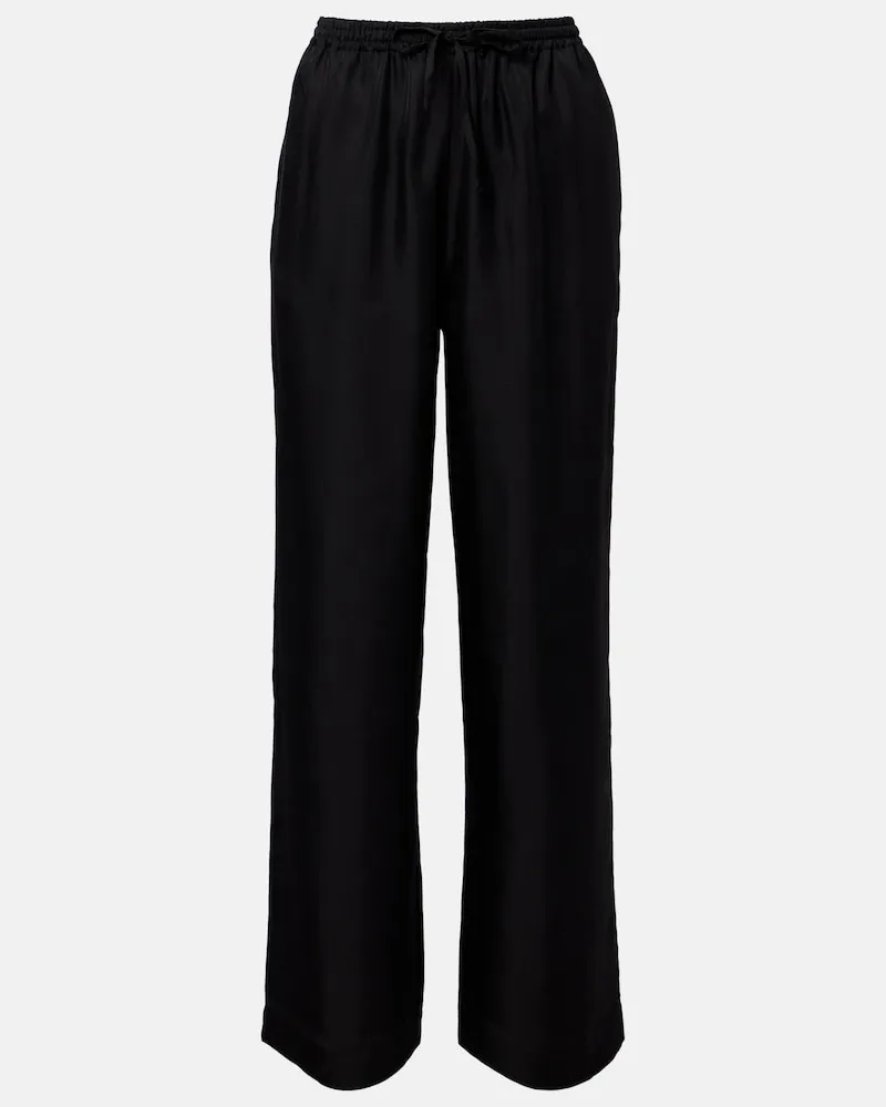 ASCENO Pantaloni Aurelia a gamba larga in seta Nero
