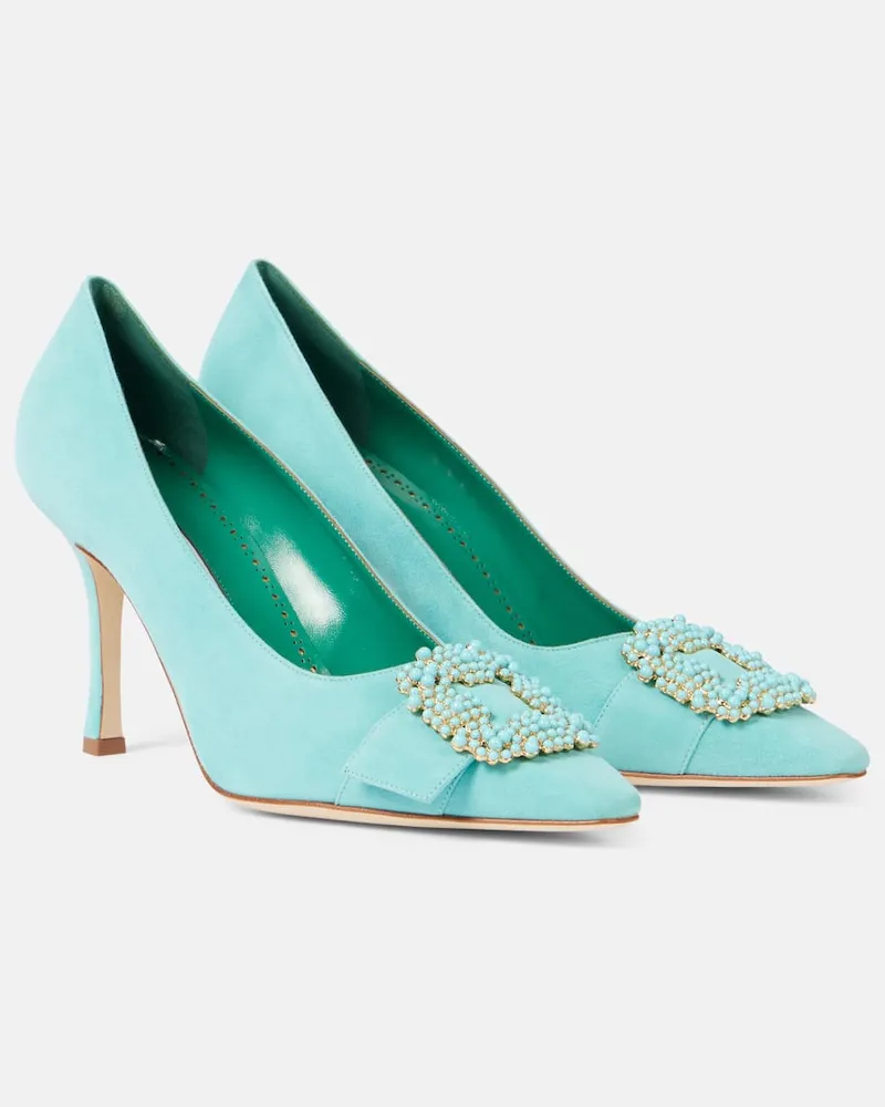 Manolo Blahnik Pumps Giboa in suede con decorazioni Blu