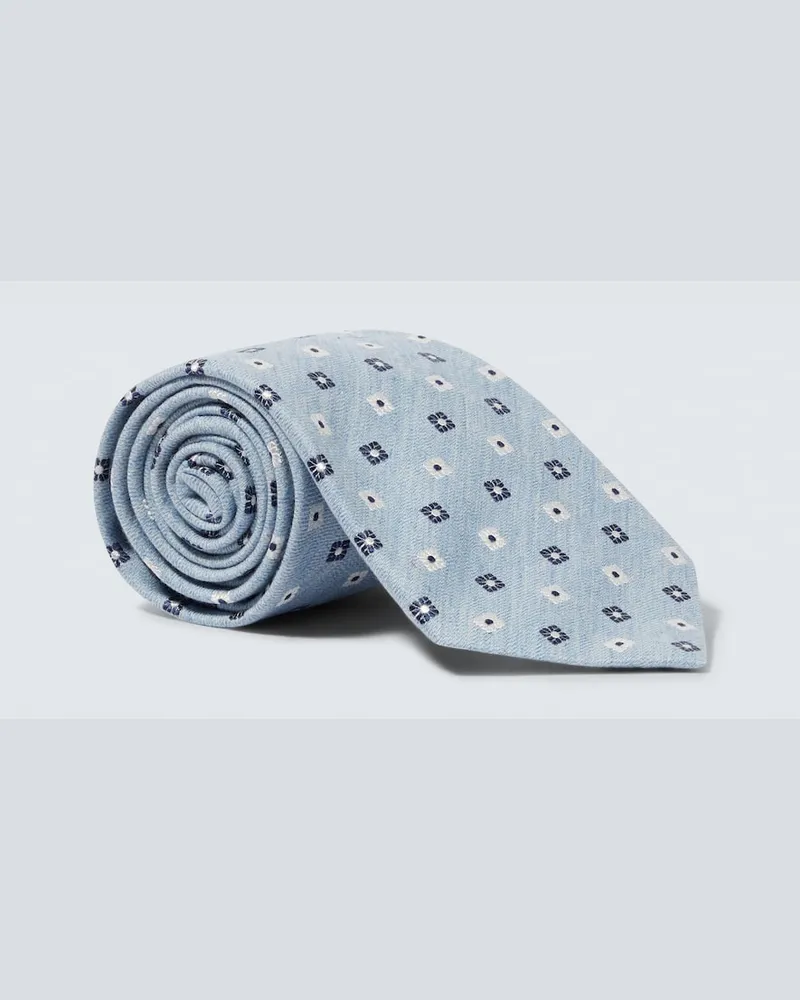 Dunhill Cravatta in seta e cotone con stampa Blu