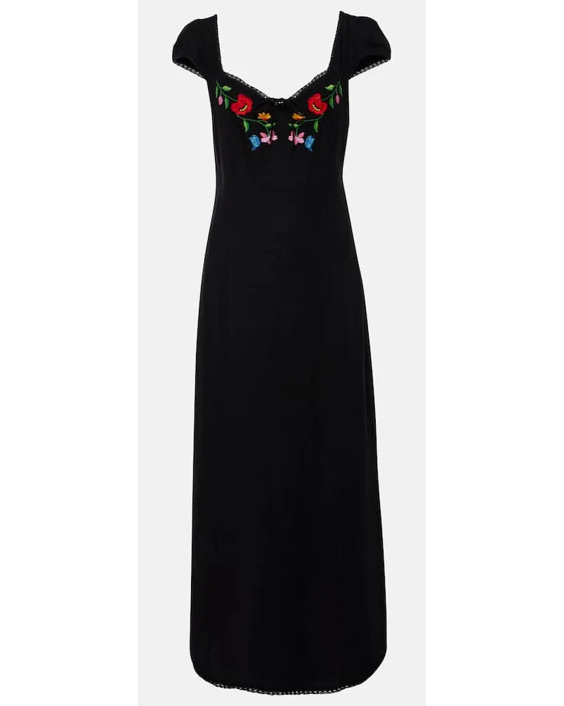 RIXO Abito midi Tahlee con ricamo Nero
