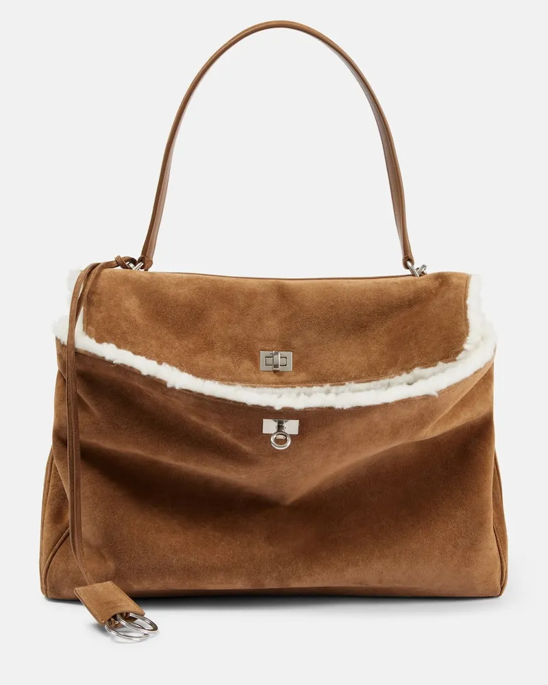 Balenciaga Borsa a spalla Rodeo Large in suede con shearling Marrone