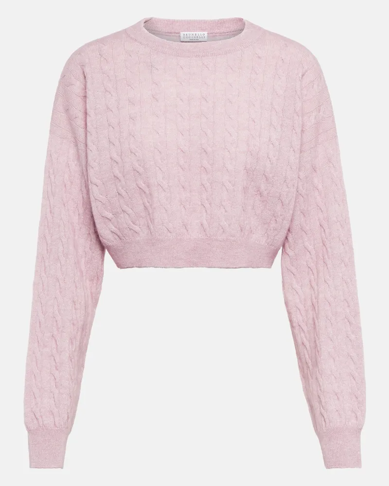 Brunello Cucinelli Pullover in lana e cotone a trecce Rosa