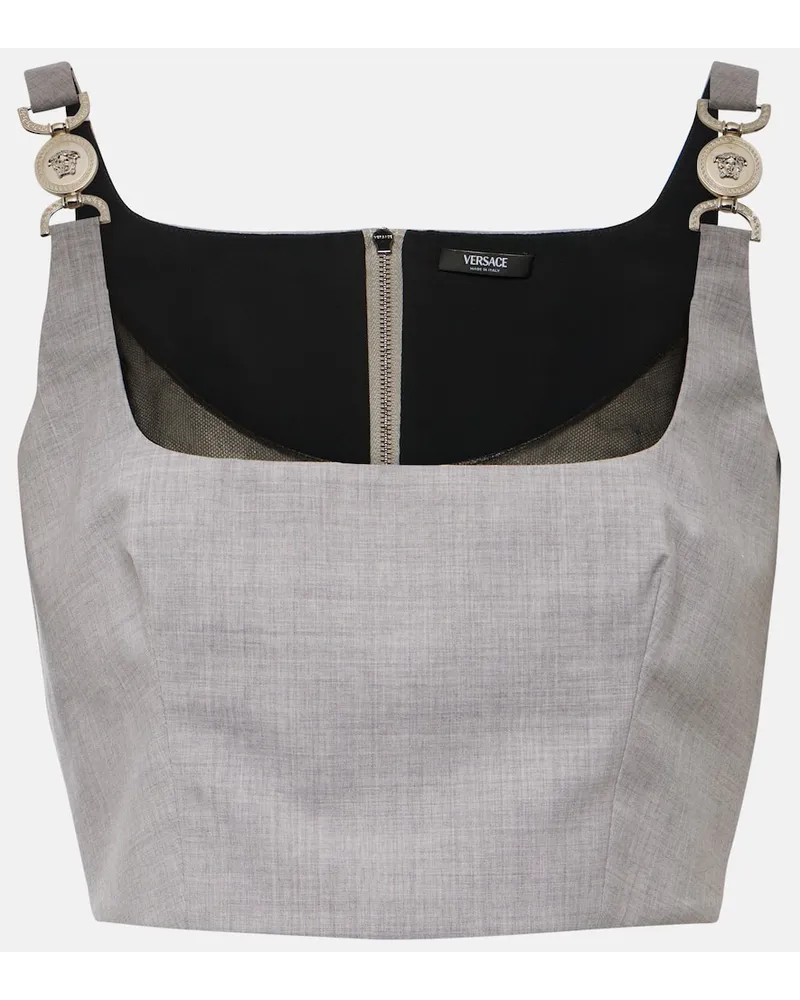 Versace Top cropped Medusa '95 in misto lana Grigio