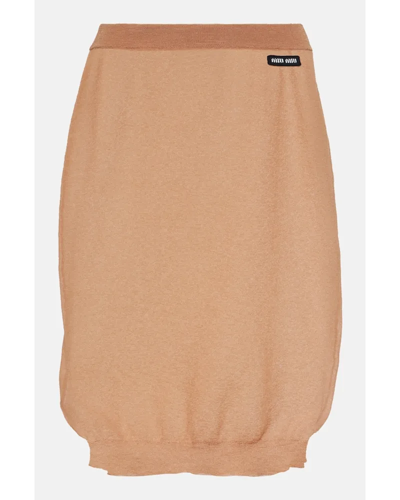 Miu Miu Gonna midi in maglia con logo Arancione