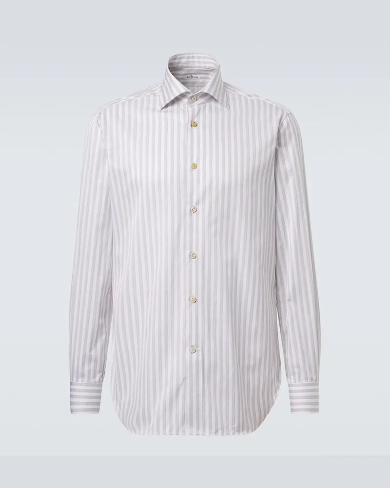 Kiton Camicia in popeline di cotone a righe Bianco