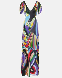 Emilio Pucci Abito lungo Orchidee and Iride in jersey Multicolore