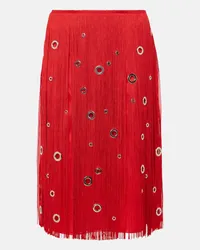 Prada Gonna midi in seta con borchie Rosso