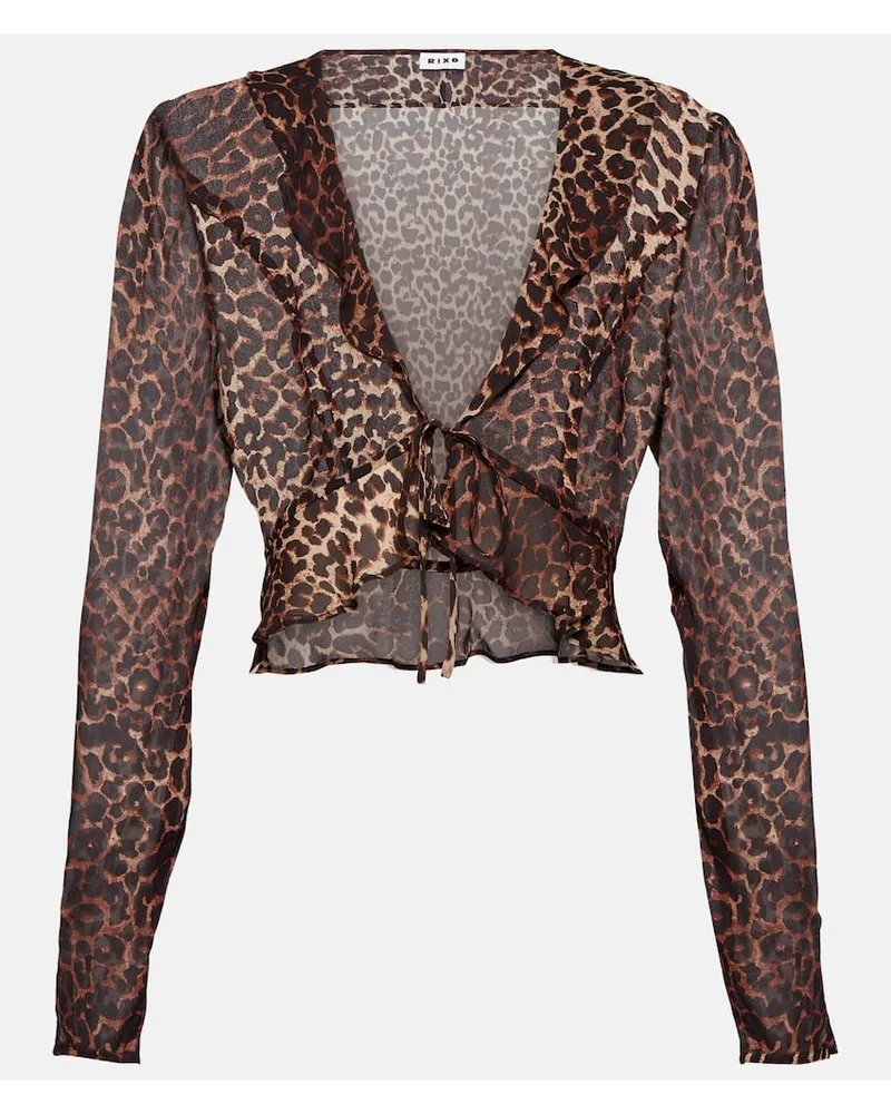 RIXO Blusa Neelu in crÃªpe con stampa Marrone