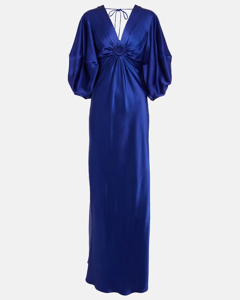 Stella McCartney Abito lungo in raso con scollo a V Blu