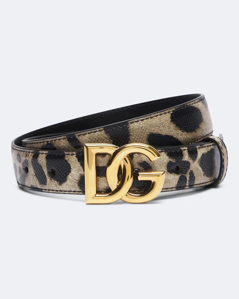 Dolce & Gabbana Cintura in pelle con stampa leopardata Marrone