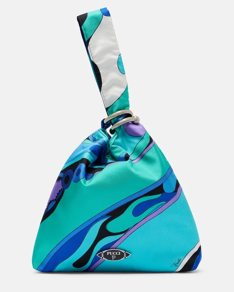 Emilio Pucci Borsa a mano Orchidee in twill di seta Blu