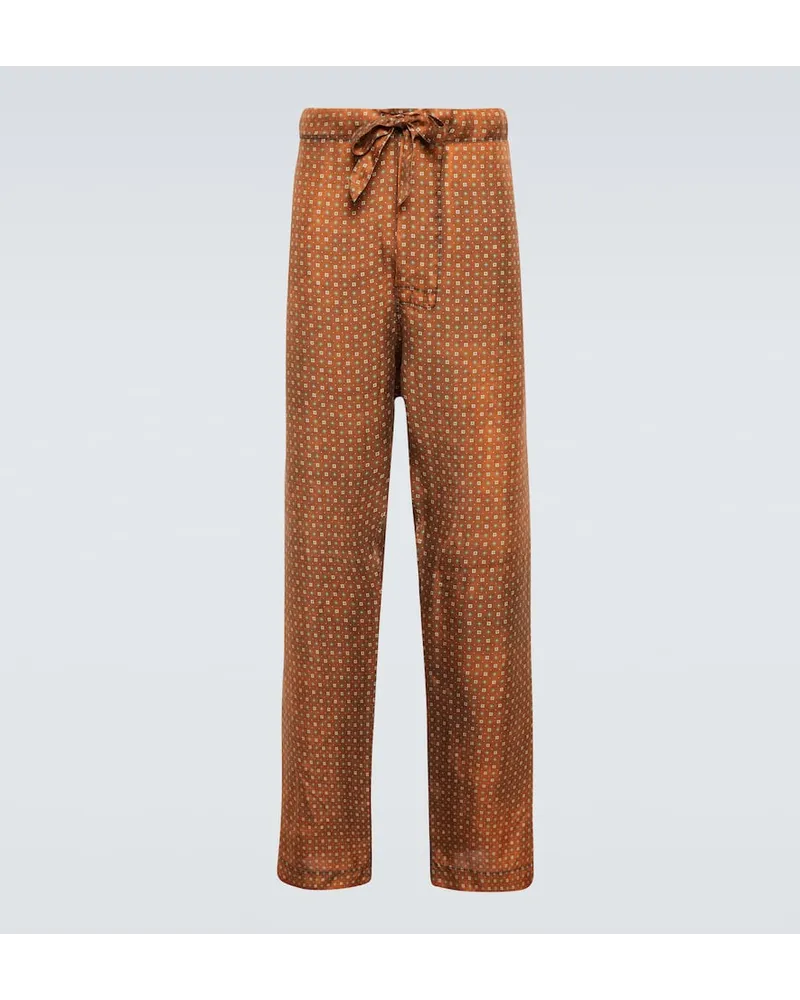 Maison Margiela Pantaloni in seta con stampa Marrone