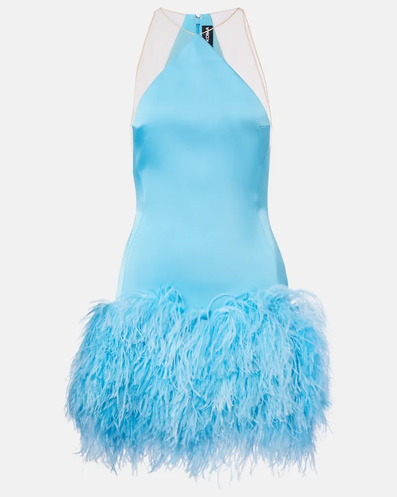 David Koma Abito corto in raso con piume Blu