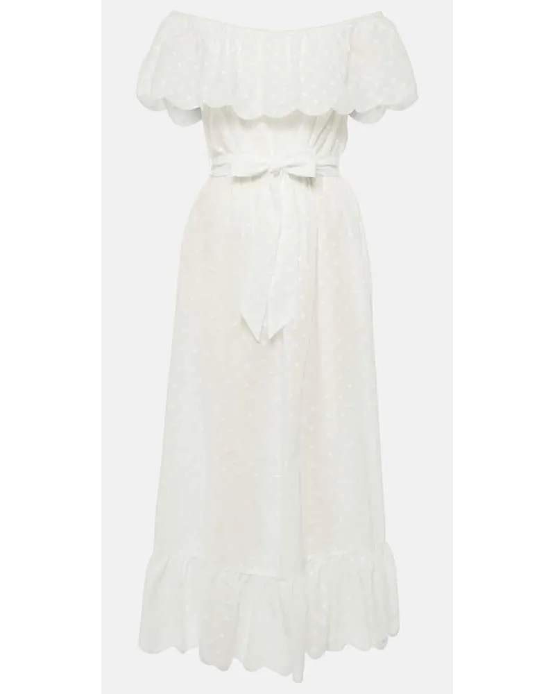 Marysia Abito midi in cotone con scollo bardot Bianco