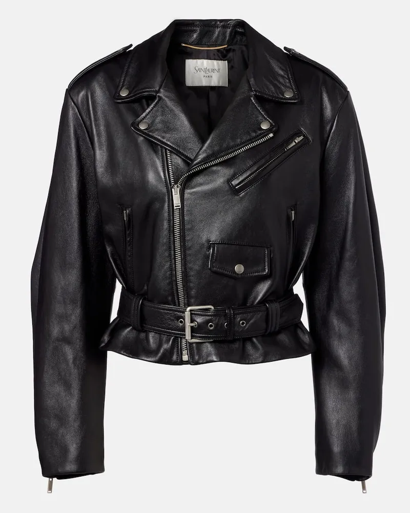 Saint Laurent Giacca biker cropped in pelle Nero