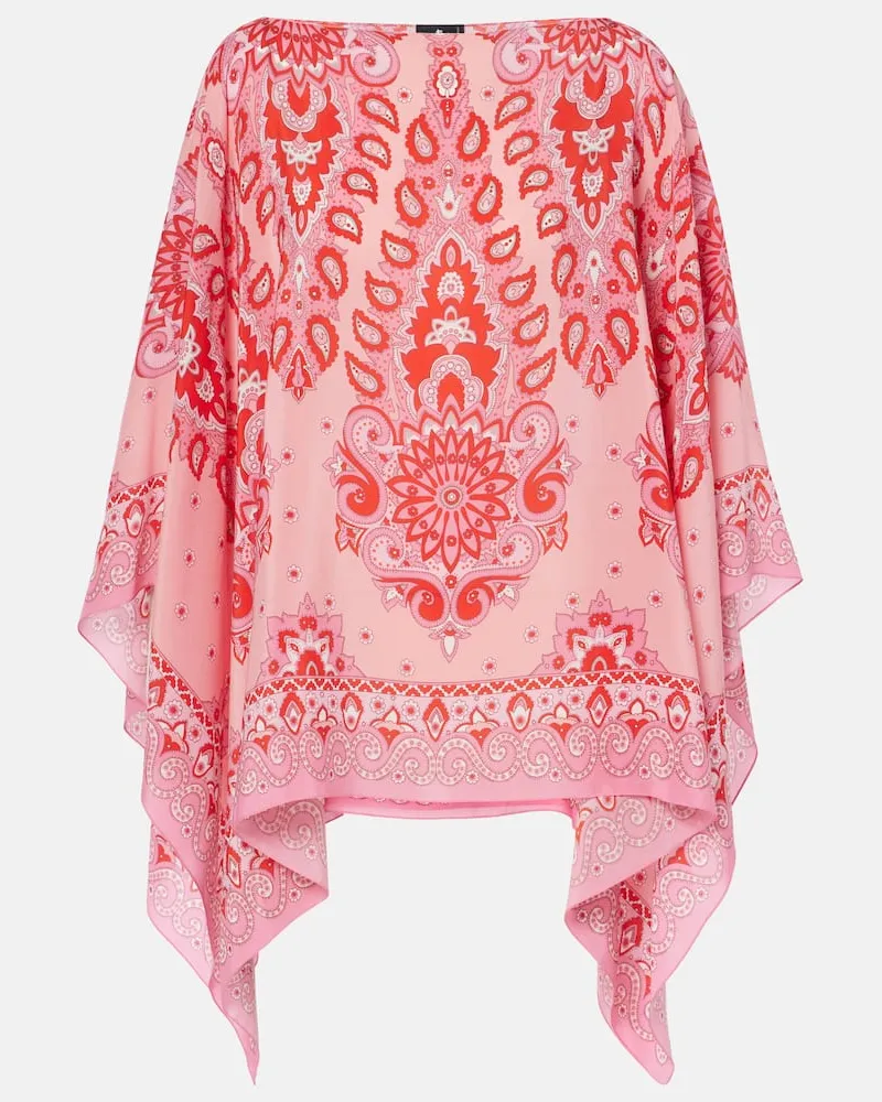 Etro Poncho in seta con stampa Rosa
