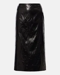 Alexander McQueen Gonna midi in tela cerata di misto seta Nero