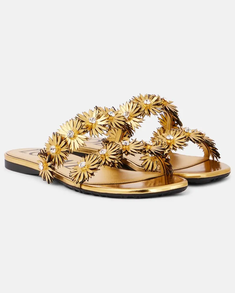 Loewe Sandali Petal Flower in pelle metallizzata Oro