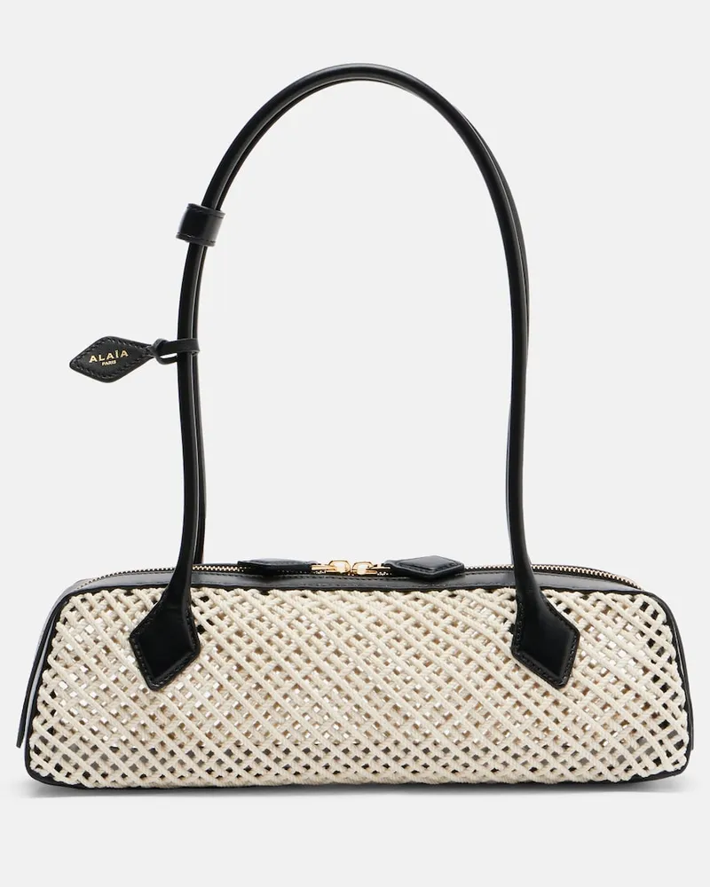 Alaïa AlaÃ¯a Borsa a spalla Le Teckel Medium in canvas con pelle Beige