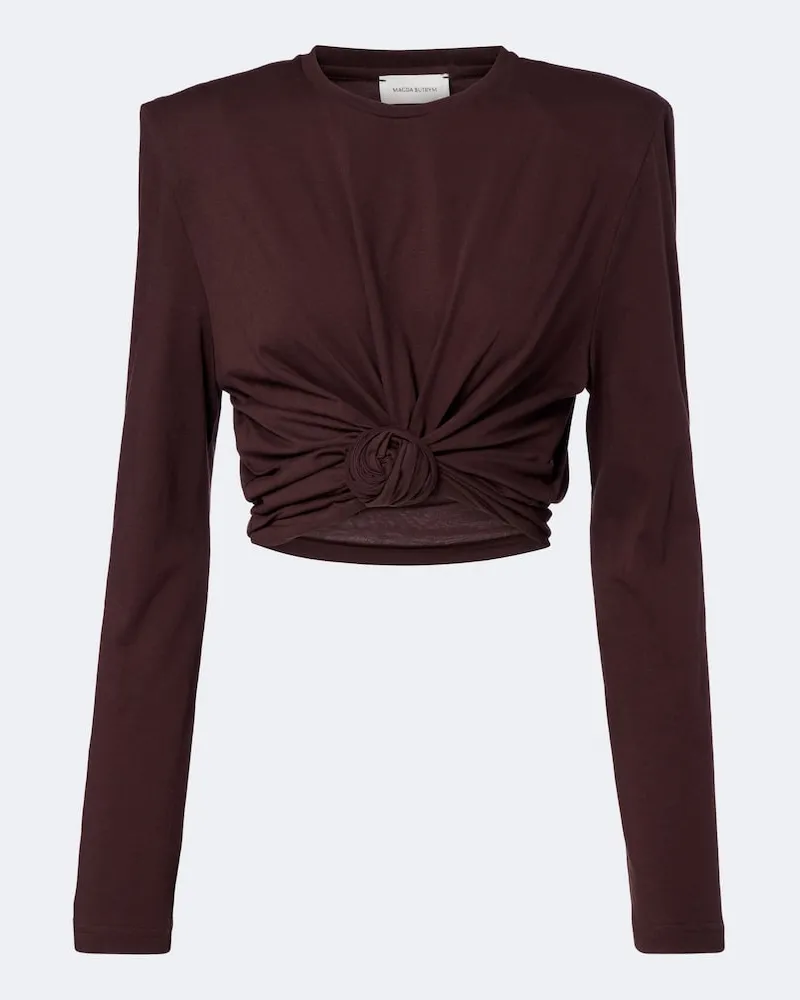 Magda Butrym Top cropped in jersey di misto cotone Marrone