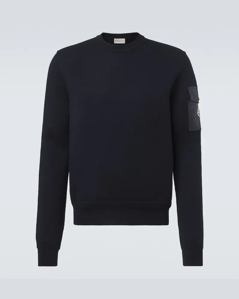 Moncler Pullover in lana vergine con logo Blu