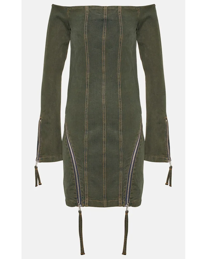 Blumarine Miniabito di jeans con scollo bardot Verde