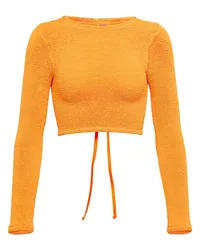 Hunza G Top cropped Celeste in seersucker Arancione