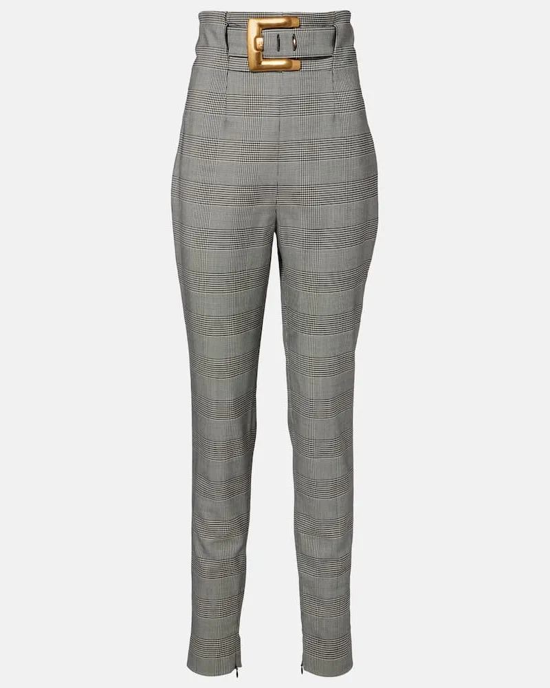 Balmain Pantaloni slim in misto lana Principe di Galles Nero