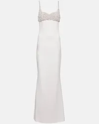 Safiyaa Bridal - Abito lungo Beatriz con perle bijoux Bianco