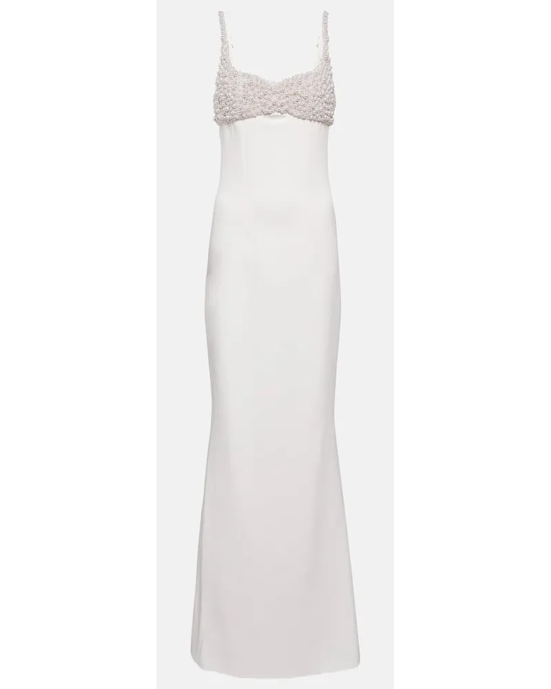 Safiyaa Bridal - Abito lungo Beatriz con perle bijoux Bianco