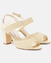 Manolo Blahnik Sandali Khiko in rafia con pelle Beige