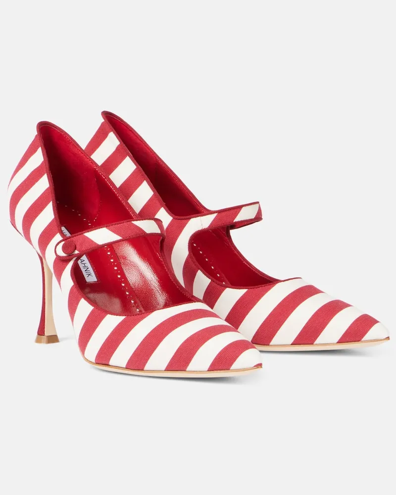 Manolo Blahnik Pumps Mary Jane Campari a righe Rosso