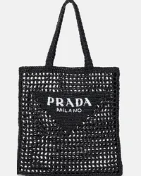 Prada Shopper in crochet con logo Nero