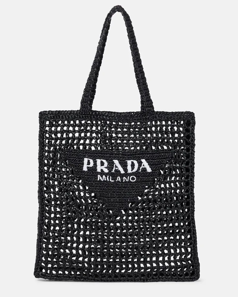 Prada Shopper in crochet con logo Nero