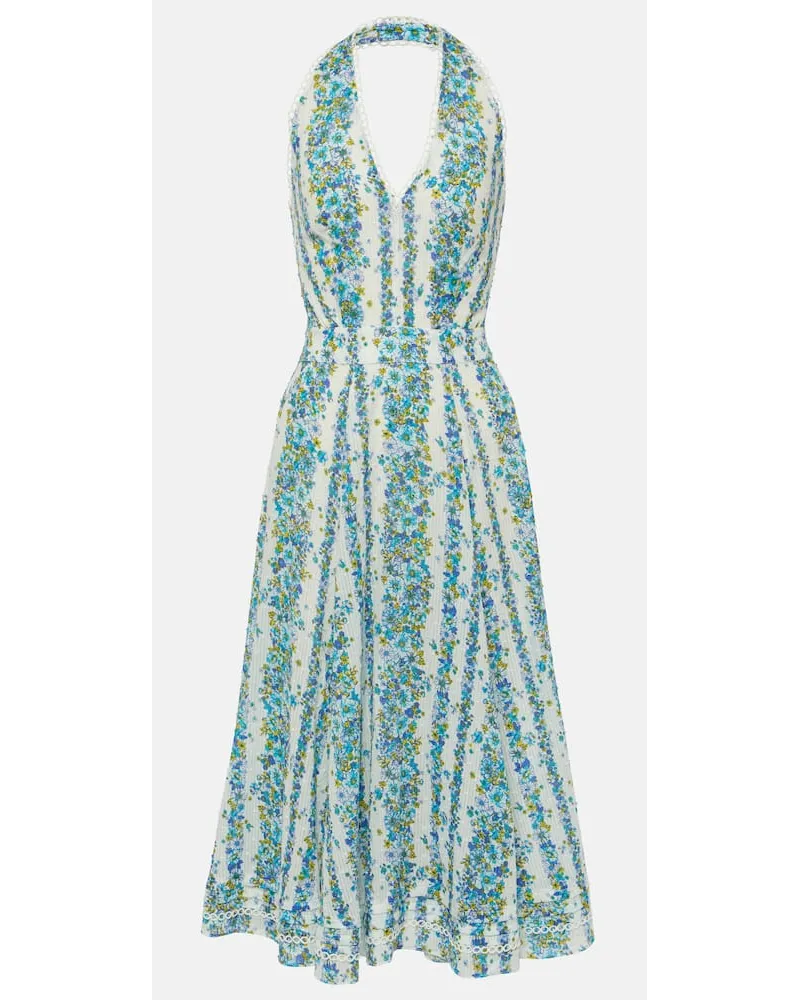 Poupette St Barth Abito midi Beth in cotone con stampa Blu